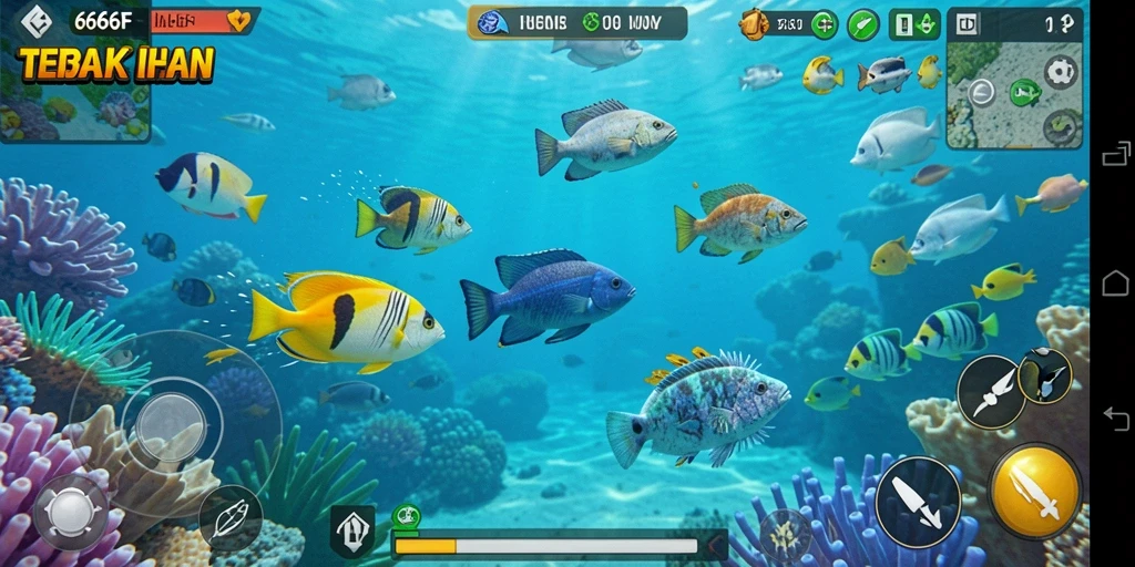 Gameplay menarik dalam 666F yang menampilkan aksi Tembak Ikan.