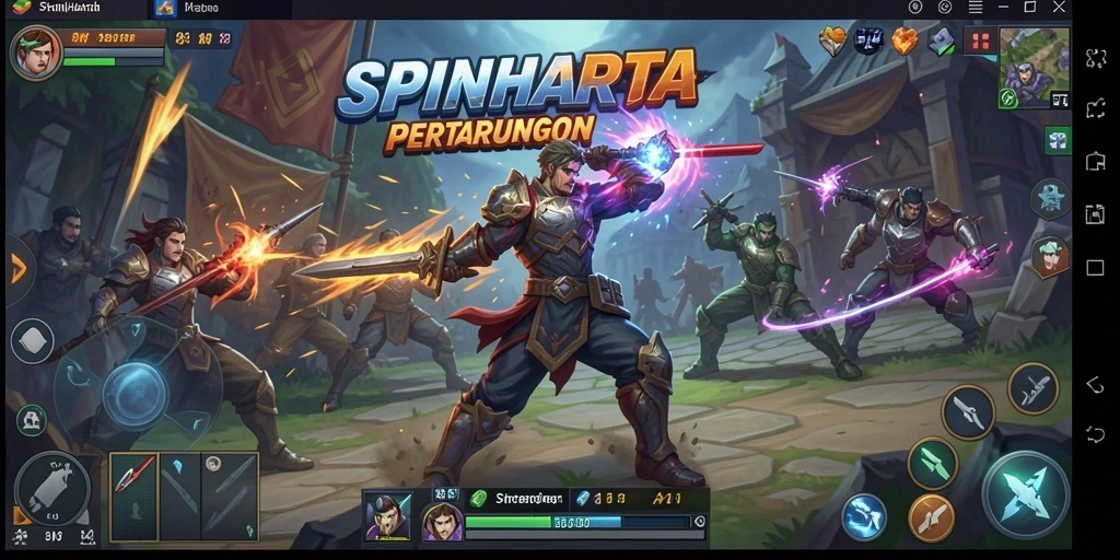 Tangkapan layar SPINHARTA menampilkan pertarungan strategis yang mendebarkan.