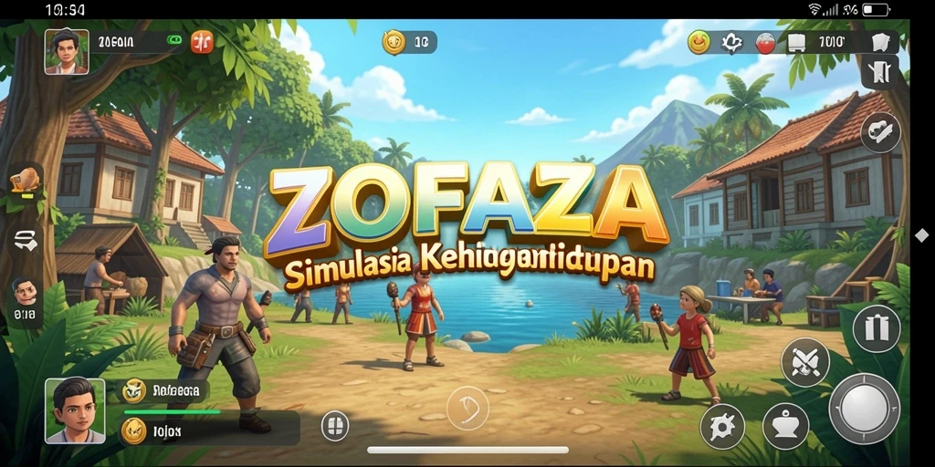 Screenshot gameplay ZOFAZA dengan karakter yang sedang berinteraksi.
